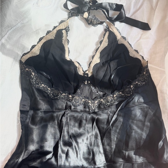 NWOT- Reformation Black Lace Trim Halter Monica Silk Top - Picture 9 of 15